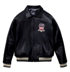 Mens Black Avirex Leather Bomber Jacket American Flight Leather Jacket