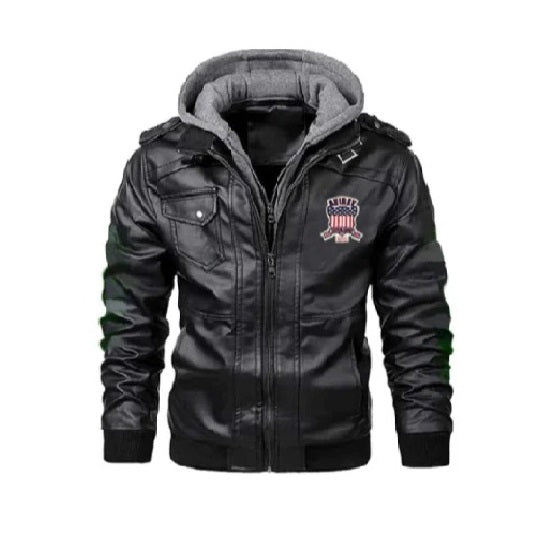 Avirex Shadowrider Hooded Leather Moto Bomber Jacket, Zip-Up Streetwear Legend