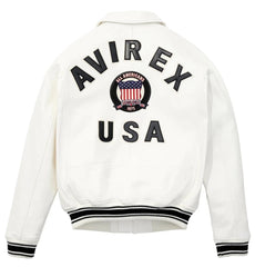 Mens Avirex White Leather Jacket Bomber American Flight  Jacket USA
