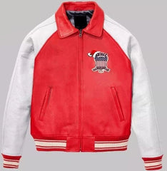 Mens Red Avirex ICON Real Leather Bomber Jacket American Flight Leather Jacket