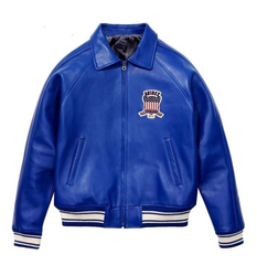 Mens Blue Avirex Real Leather Bomber Jacket American Flight Leather Jacket